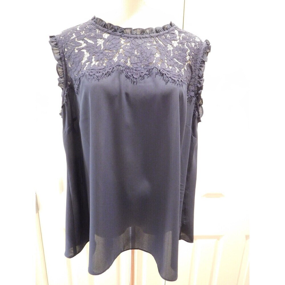 NWT CITY CHIC "Angel Lace Top" in Navy Blue Sleeveless Lace Bodice Blouse S/16 - Picture 5 of 9